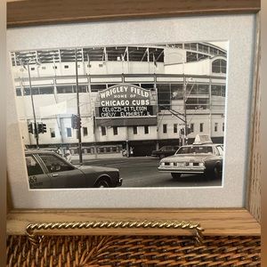 Vintage black and white photo of Wrigley Field